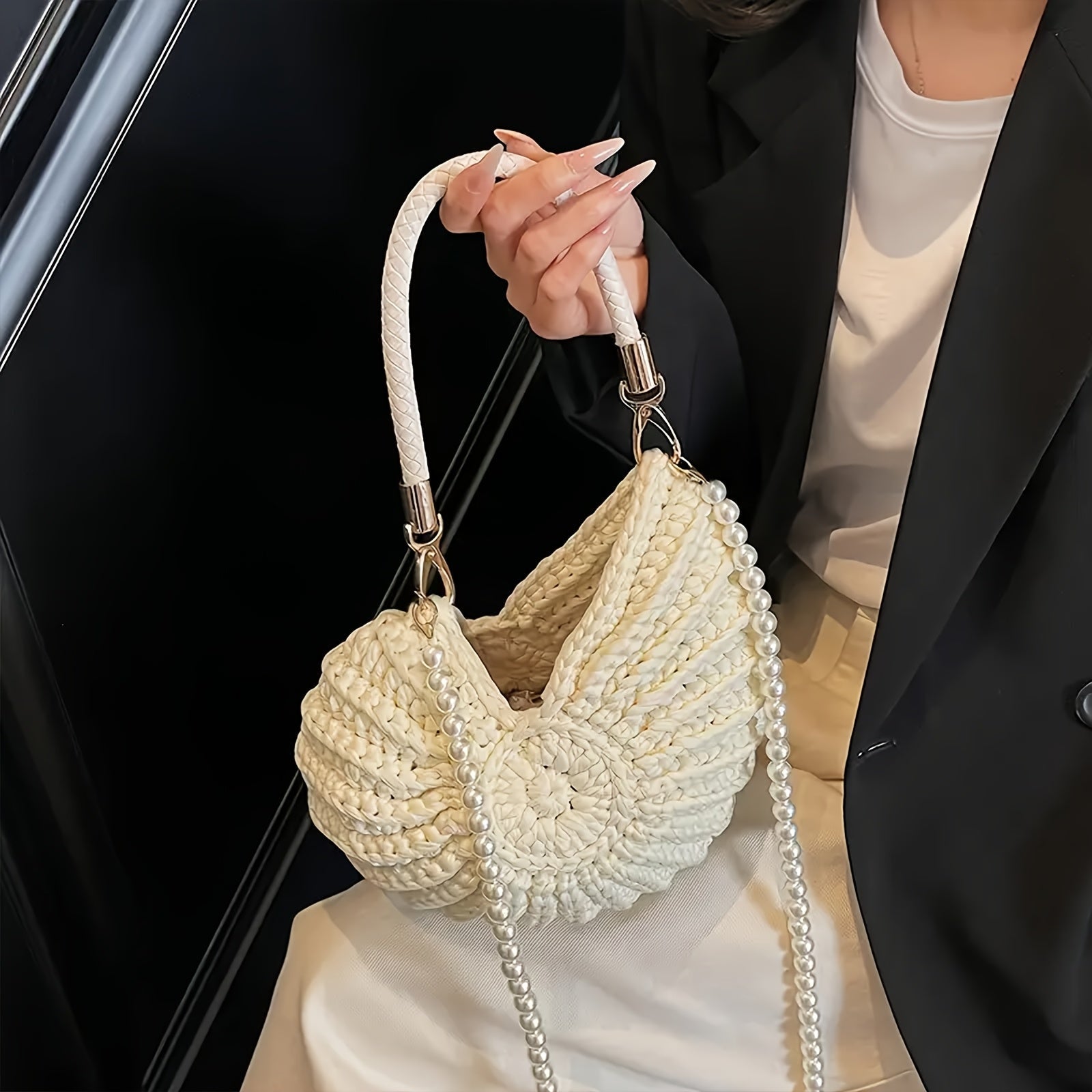 Tamara | Borsa Tote Intrecciata con Cinghia a Catena - Bianco Panna