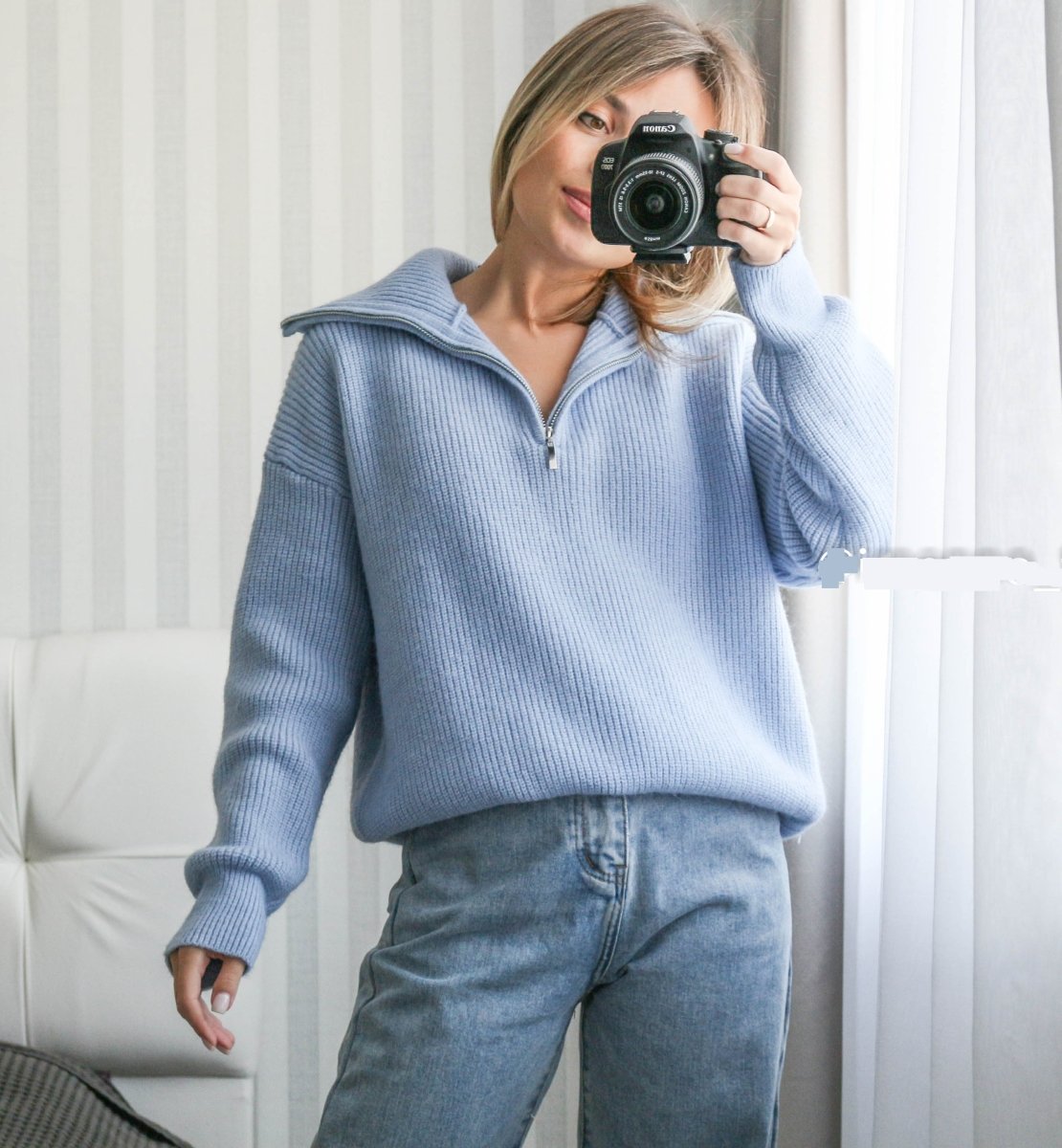 Luisa - Elegante maglione largo con chiusura a zip