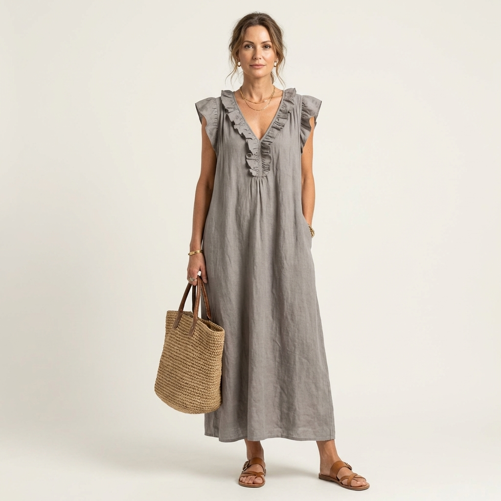 Josette | Abito Lungo con Scollo a V e Volant