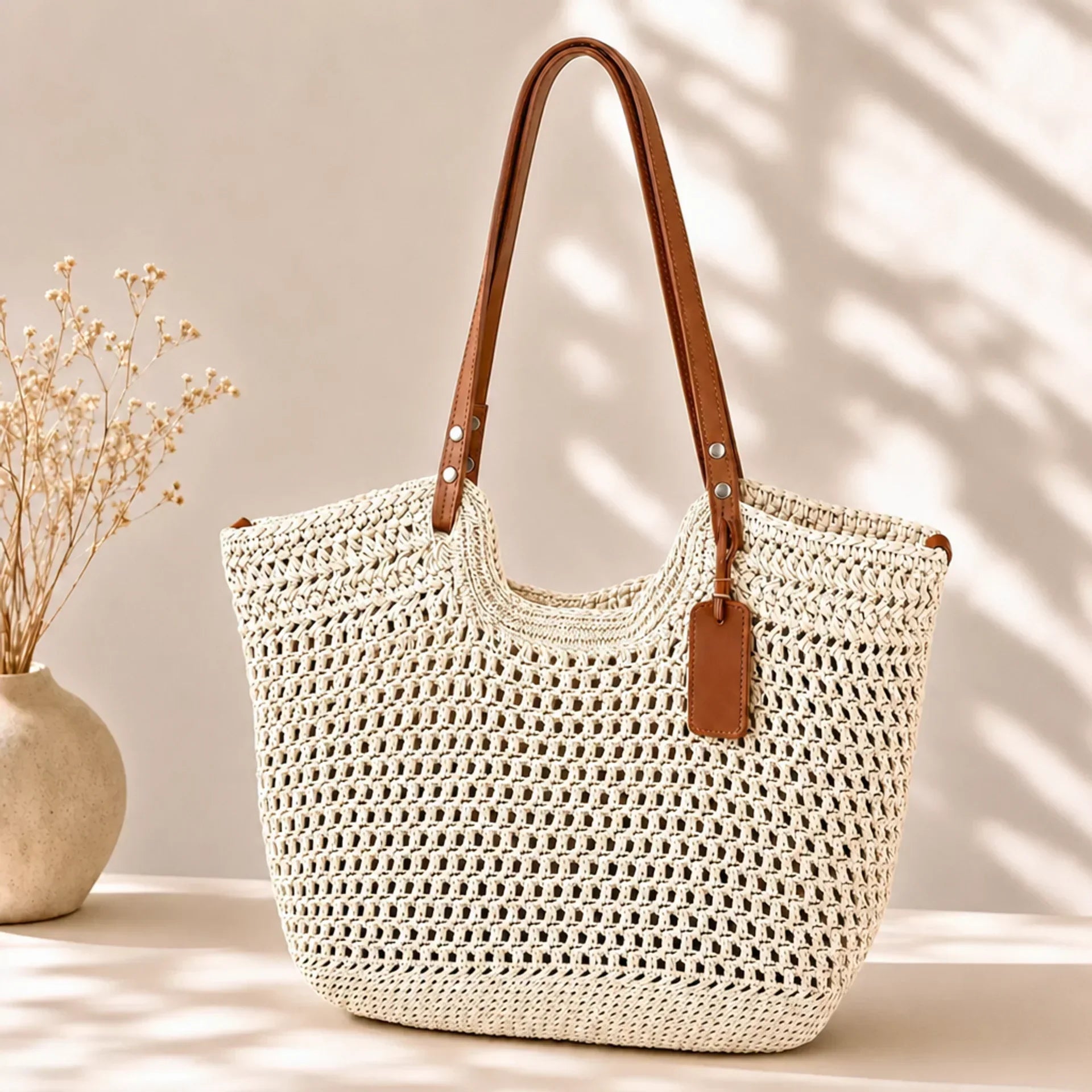 Camelia | Borsa Shopper Intrecciata a Mano all'Uncinetto - Avorio