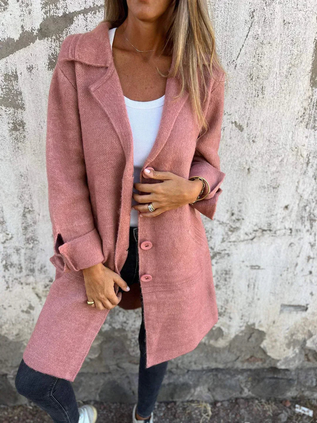 Baylea - Cappotto Elegante Monopetto con Revers in Lana