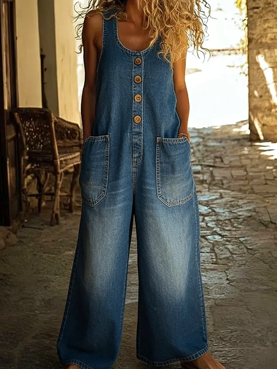 Saylor - Salopette in Denim di Cotone Lavato Vintage