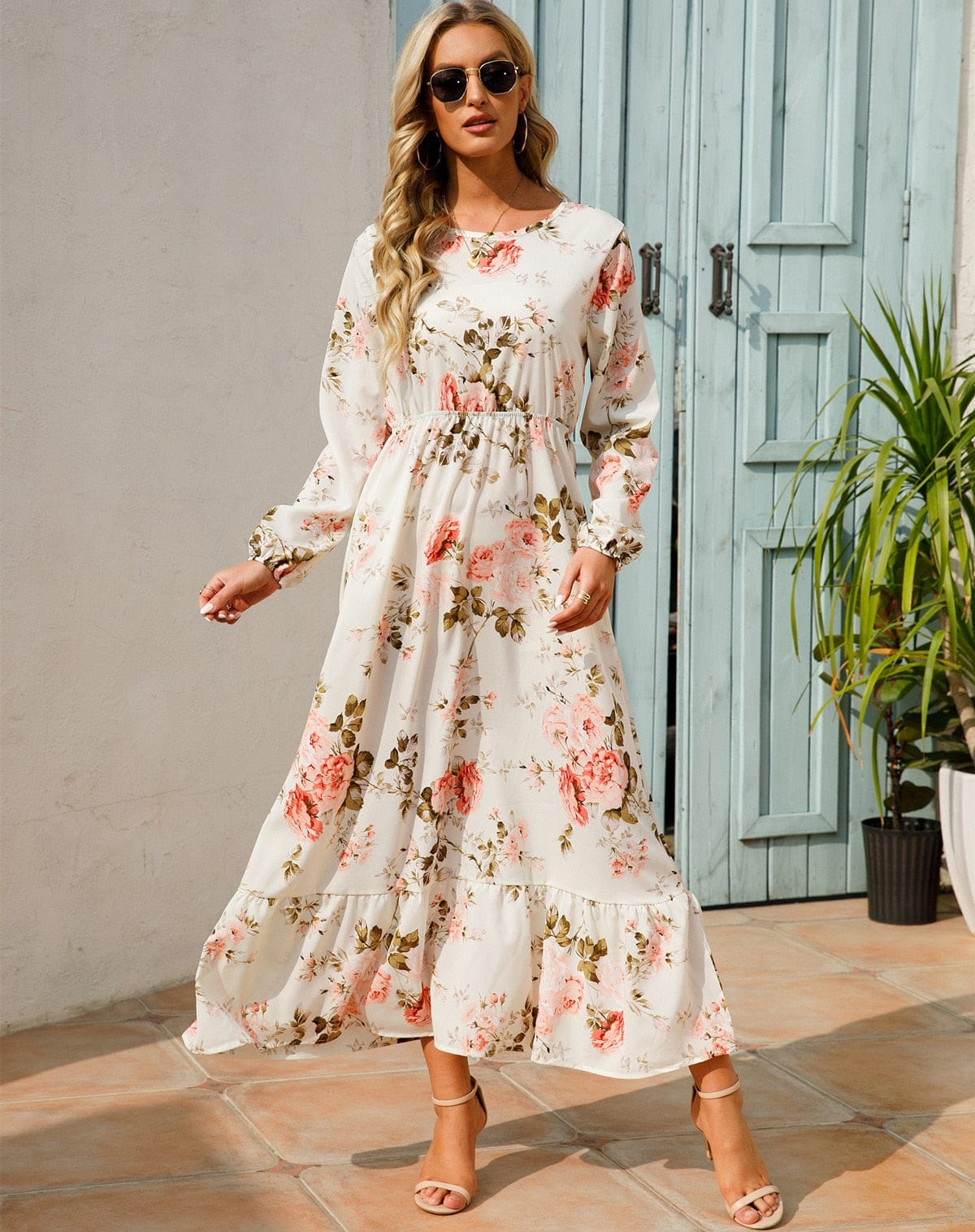 Julia™ | Abito maxi bianco con maniche lunghe